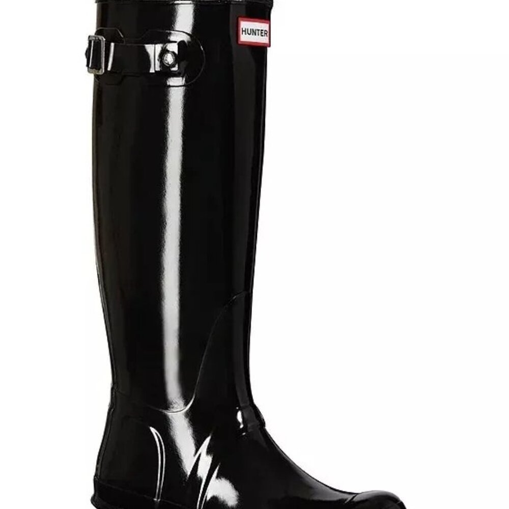 Hunter $199 Women's Tall Gloss Buckle Strap Rain Boots SZ 6.5 - 7 M "MINT"